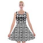 Black white Greek Key Velvet Skater Dress