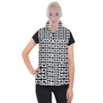 Black white Greek Key Women s Button Up Puffer Vest