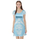 Blue Victorian Skulls Short Sleeve Skater Dress