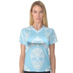 Blue Victorian Skulls V-Neck Sport Mesh Tee