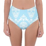 Blue Victorian Skulls Reversible High-Waist Bikini Bottoms