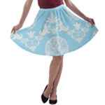 Blue Victorian Skulls A-line Skater Skirt