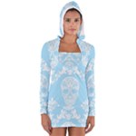 Blue Victorian Skulls Long Sleeve Hooded T-shirt