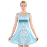 Blue Victorian Skulls V-Neck Sleeveless Dress