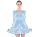 Blue Victorian Skulls Long Sleeve Velvet Skater Dress