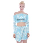 Blue Victorian Skulls Off Shoulder Top with Mini Skirt Set