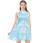 Blue Victorian Skulls Halter Neckline Chiffon Dress 