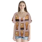 Gingham Chicken Waffles V-Neck Flutter Sleeve Top