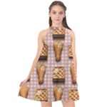 Gingham Chicken Waffles Halter Neckline Chiffon Dress 