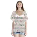 Rainbow Music Notes V-Neck Flutter Sleeve Top