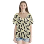 yellow bats V-Neck Flutter Sleeve Top