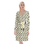 yellow bats Long Sleeve Velvet Front Wrap Dress