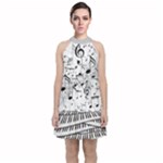 Black & White Music note Velvet Halter Neckline Dress 