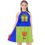 Kwanzaa Colorblock Halter Neckline Chiffon Dress 