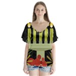 black Happy Kwanzaa  V-Neck Flutter Sleeve Top