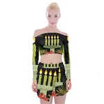 black Happy Kwanzaa  Off Shoulder Top with Mini Skirt Set