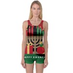 diagonal stripe Happy Kwanzaa One Piece Boyleg Swimsuit