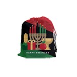 diagonal stripe Happy Kwanzaa Drawstring Pouch (Medium)