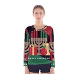 diagonal stripe Happy Kwanzaa Women s Long Sleeve Tee