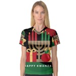 diagonal stripe Happy Kwanzaa V-Neck Sport Mesh Tee