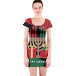 diagonal stripe Happy Kwanzaa Short Sleeve Bodycon Dress