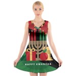 diagonal stripe Happy Kwanzaa V-Neck Sleeveless Dress