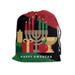 diagonal stripe Happy Kwanzaa Drawstring Pouch (XL)