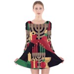 diagonal stripe Happy Kwanzaa Long Sleeve Velvet Skater Dress