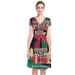 diagonal stripe Happy Kwanzaa Short Sleeve Front Wrap Dress