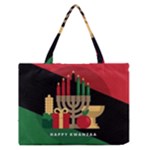 diagonal stripe Happy Kwanzaa Zipper Medium Tote Bag