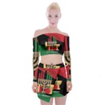 diagonal stripe Happy Kwanzaa Off Shoulder Top with Mini Skirt Set