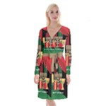 diagonal stripe Happy Kwanzaa Long Sleeve Velvet Front Wrap Dress