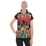 diagonal stripe Happy Kwanzaa Women s Button Up Puffer Vest