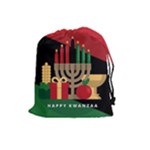 diagonal stripe Happy Kwanzaa Drawstring Pouch (Large)