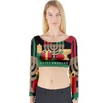 diagonal stripe Happy Kwanzaa Long Sleeve Crop Top