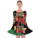 diagonal stripe Happy Kwanzaa Long Sleeve Skater Dress