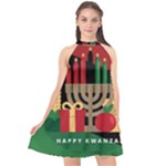 diagonal stripe Happy Kwanzaa Halter Neckline Chiffon Dress 