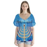 Hanukkah Menorah V-Neck Flutter Sleeve Top