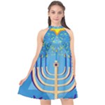 Hanukkah Menorah Halter Neckline Chiffon Dress 