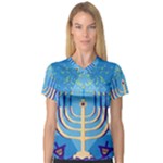 Hanukkah Menorah V-Neck Sport Mesh Tee