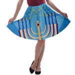 Hanukkah Menorah A-line Skater Skirt