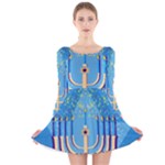 Hanukkah Menorah Long Sleeve Velvet Skater Dress