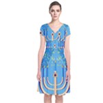 Hanukkah Menorah Short Sleeve Front Wrap Dress