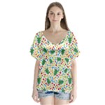 pop art christmas tree V-Neck Flutter Sleeve Top