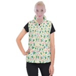 pop art christmas tree Women s Button Up Puffer Vest