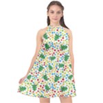 pop art christmas tree Halter Neckline Chiffon Dress 