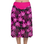 Dark Pink Cannabis Marijuana Velvet Flared Midi Skirt