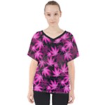 Dark Pink Cannabis Marijuana V-Neck Dolman Drape Top