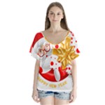 Santa Claus Happy New Year V-Neck Flutter Sleeve Top