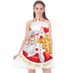 Santa Claus Happy New Year Halter Neckline Chiffon Dress 